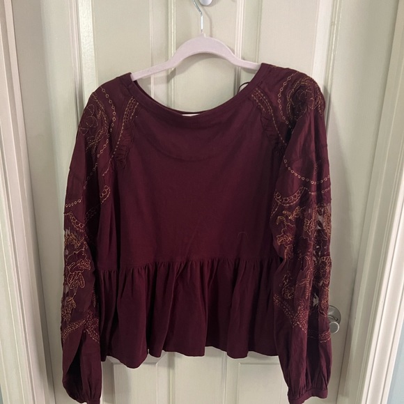 Free People Mesh Embroidered Long-Sleeve Top, Size XS - Picture 1 of 4